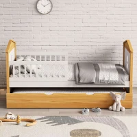 Twin Size House Shape Bed with Trundle, Wooden Bed Frame for Kids, No Box Spring Needed, Pine Wood and MDF, 78.1”L X 42.3”W X 37.2”H, White+Walnut(m-1)