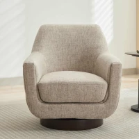 U-shaped Fully Assembled Swivel Linen Accent Armchair with Solid Wood Base, 360° Rotation, 30.7" L x 30.7" W x 30.9" H, Flax Beige(m-1)