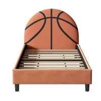 Basketball Design Upholstered Twin Platform Bed, Sport Style Bed for Boys & Girls, Teens, No Box Spring Needed, 80.3”L x 41.33”W x 38”H, Orange(m-6)