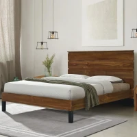 Vinsetto Mid-Century Modern Solid Wood Queen Bed Frame with Six-Piece Headboard, No Box Spring Needed, Easy Assembly, Brown(m-5)