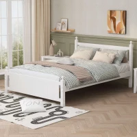 Vinsetto Queen Size Solid Wood Platform Bed Frame for Kids, Teens, Adults, No Box Spring Needed, Pine Wood and MDF, 85.2"L x 62.5"W x 39"H, White(m-5)