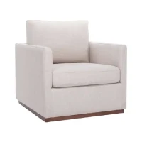 Mid Century Modern Swivel Accent Chair, 360-Degree Rotation, Rubber Wood Base, Linen Upholstery, 33.9" L x 30.3" W x 35" H, Beige(m-2)