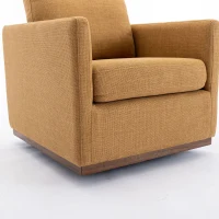 Mid Century Modern Swivel Accent Chair, 360-Degree Rotation, Rubber Wood Base, Linen Upholstery, 33.9" L x 30.3" W x 35" H, Mustard Yellow(m-9)