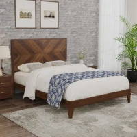 Vinsetto Mid-Century Modern Queen Size Platform Bed with Solid Pine Wood Frame, Wood Slat Support, No Box Spring Needed, 500 lbs Weight Capacity, Easy Assembly, Walnut(m-1)