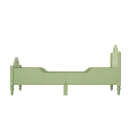 Girl's Princess Twin Toddler Bed with Side Safety Rails, Headboard and Footboard, Solid Wood Frame, 79.9" x 41.3" x 38", Olive Green(m-8)