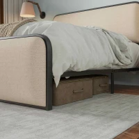 Vinsetto Modern King Size Metal Bed Frame with Curved Upholstered Headboard and Footboard, Under Bed Storage, Heavy Duty Metal Slats, Beige(m-5)