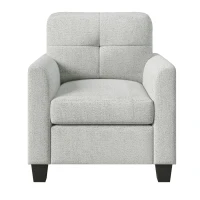 Mid Century Modern Accent Chair with Button Tufted Back and Wood Legs, Cozy Armchair with Removable Wide Backrest, 21.5'' Wide Seat Cushion, 5.5'' Wide Armrest, 32.5" x 28.9" x 36.2", Beige(m-8)