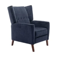 Mid Century Chenille Wingback Recliner Chair with Armrest and Solid Wood Legs, Button Tufted Pushback Recliner, 34.25" x 34.25" x 41.0", Navy Blue(m-2)