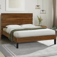 Vinsetto Mid-Century Modern Solid Wood Full Size Platform Bed with Six-Piece Headboard, No Box Spring Needed, 78.54" x 11.61" x 10.63", Brown(m-1)