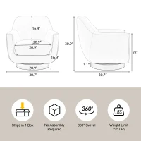 U-shaped Fully Assembled Swivel Velvet Accent Chair with Solid Wood Base and High-Density Foam Cushion, 30.7" x 30.7" x 30.9", Beige(m-3)