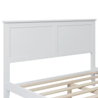 Modern Solid Wood Full Platform Bed, Pine Wood and MDF Frame, Slat Design Headboard, 600 lbs Capacity, No Box Spring Required, Adjustable Bed Compatible, White(m-5)