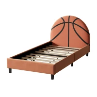 Basketball Design Upholstered Twin Platform Bed, Sport Style Bed for Boys & Girls, Teens, No Box Spring Needed, 80.3”L x 41.33”W x 38”H, Orange(m-7)