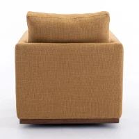 Mid Century Modern Swivel Accent Chair, 360-Degree Rotation, Rubber Wood Base, Linen Upholstery, 33.9" L x 30.3" W x 35" H, Mustard Yellow(m-11)
