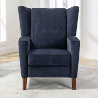 Mid Century Chenille Wingback Recliner Chair with Armrest and Solid Wood Legs, Button Tufted Pushback Recliner, 34.25" x 34.25" x 41.0", Navy Blue(m-4)
