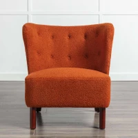 Accent Upholstered Armless Lambskin Sherpa Single Sofa with Wooden Legs, Modern Reading Chair for Living Room, Bedroom, Small Spaces, 29.5"x20.5"x26", Burnt Orange(m-1)