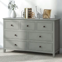 Vinsetto 7-Drawer Solid Wood Dresser with Pine Wood Frame, Smooth Glide Drawers and Safety Stops, 51.38" x 34.45" x 18.7", Gray(m-1)