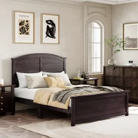 Vinsetto Farmhouse Wooden Platform Queen Size Bed with Curl Design Headboard and Footboard, Sturdy Structure, Easy Assembly, 84.1" x 64.2" x 51.8", Espresso(m-4)