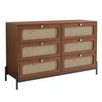 Vinsetto Modern Cannage Rattan Wood Closet 6-Drawer Dresser, Storage Cabinet Sideboard for Bedroom, Living Room, Entryway, Hallway, 47" x 15.7" x 30", Walnut(m-6)
