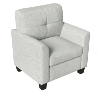 Mid Century Modern Accent Chair with Button Tufted Back and Wood Legs, Cozy Armchair with Removable Wide Backrest, 21.5'' Wide Seat Cushion, 5.5'' Wide Armrest, 32.5" x 28.9" x 36.2", Beige(m-6)