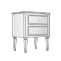 Elegant Mirrored Side Table with 2 Drawers, Modern Silver Finish, Crystal Handles, and Arrow-Shape Legs, 24" x 18.1" x 28.3", Silver(m-10)