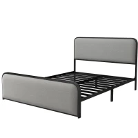 Vinsetto Modern Queen Size Metal Bed Frame with Curved Upholstered Headboard and Footboard, Under Bed Storage, Heavy Duty Metal Slats, Grey(m-8)