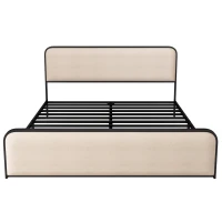 Vinsetto Modern King Size Metal Bed Frame with Curved Upholstered Headboard and Footboard, Under Bed Storage, Heavy Duty Metal Slats, Beige(m-7)