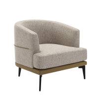 Upholstered Round Armchair with Sturdy Metal Legs and Thick Cushions for Living Room, Bedroom, Reading Room, Modern Two-tone Barrel Fabric Chair, 29.92" x 28.35" x 21.26", Mustard