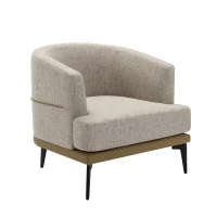 Upholstered Round Armchair with Sturdy Metal Legs and Thick Cushions for Living Room, Bedroom, Reading Room, Modern Two-tone Barrel Fabric Chair, 29.92" x 28.35" x 21.26", Mustard(m-2)