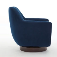 U-shaped Fully Assembled Swivel Velvet Accent Armchair with Solid Wood Base and 360° Rotation, 30.7" x 30.7" x 30.9", Navy Blue(m-9)