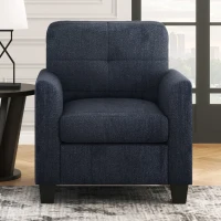 Mid Century Modern Accent Chair with Button Tufted Back and Wood Legs, Cozy Armchair with Removable Wide Backrest, 21.5'' Wide Seat Cushion, 5.5'' Wide Armrest, 32.5" x 28.9" x 36.2", Dark Blue(m-1)