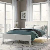 Modern Solid Wood Full Platform Bed, Pine Wood and MDF Frame, Slat Design Headboard, 600 lbs Capacity, No Box Spring Required, Adjustable Bed Compatible, White(m-1)