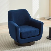 U-shaped Fully Assembled Swivel Velvet Accent Armchair with Solid Wood Base and 360° Rotation, 30.7" x 30.7" x 30.9", Navy Blue(m-5)