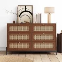 Vinsetto Modern Cannage Rattan Wood Closet 6-Drawer Dresser, Storage Cabinet Sideboard for Bedroom, Living Room, Entryway, Hallway, 47" x 15.7" x 30", Walnut(m-4)