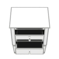 Elegant Mirrored Side Table with 2 Drawers, Modern Silver Finish, Crystal Handles, and Arrow-Shape Legs, 24" x 18.1" x 28.3", Silver(m-8)