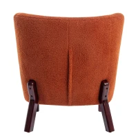 Accent Upholstered Armless Lambskin Sherpa Single Sofa with Wooden Legs, Modern Reading Chair for Living Room, Bedroom, Small Spaces, 29.5"x20.5"x26", Burnt Orange(m-10)