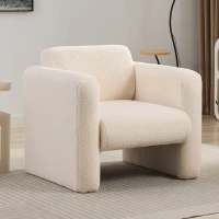 Comfy Reading Armchair with Soft Padded Cushion and Pillow for Living Room, Bedroom, Office, Modern Accent Chair, Lambskin Sherpa Fabric Upholstered, 225lbs Capacity, Cream(m-1)