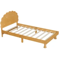 Kids Twin Size Cookie-Shaped Platform Bed with Solid Pine Wood Structure, Easy Drop-In Mattress Setup, 77.6" x 41.3" x 37.4", Walnut(m-2)