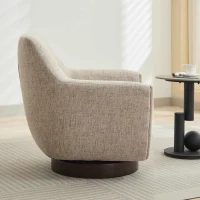 U-shaped Fully Assembled Swivel Linen Accent Armchair with Solid Wood Base, 360° Rotation, 30.7" L x 30.7" W x 30.9" H, Flax Beige(m-4)