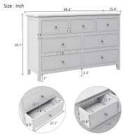 Vinsetto 7-Drawer Solid Wood Dresser with Pine Wood Frame, Metal-Glide Drawers and Safety Stops, 51.38" x 34.45" x 18.7", White(m-3)