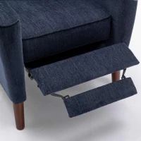 Mid Century Chenille Wingback Recliner Chair with Armrest and Solid Wood Legs, Button Tufted Pushback Recliner, 34.25" x 34.25" x 41.0", Navy Blue(m-7)