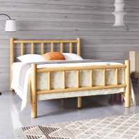 Vinsetto Farmhouse Queen Size Log Bed Frame, Rustic Solid Pine Cylinder Construction, Fits Mattresses and Box Springs, Natural Finish, 85.8" x 65.9" x 48.0", Natural(m-4)
