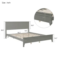 Vinsetto Modern Solid Wood Queen Size Bed, Pine Wood and MDF Frame, Slat Design Headboard, 600 lbs Weight Capacity, No Box Spring Required, Adjustable Bed Compatible, Gray(m-3)