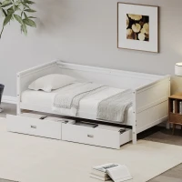 Vinsetto Twin Size Solid Wood Daybed with Two Drawers, No Box Spring Needed, Pine Wood Frame, 79"L x 41"W x 29.5"H, White(m-1)