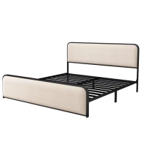 Vinsetto Modern King Size Metal Bed Frame with Curved Upholstered Headboard and Footboard, Under Bed Storage, Heavy Duty Metal Slats, Beige(m-8)