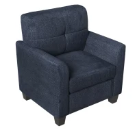Mid Century Modern Accent Chair with Button Tufted Back and Wood Legs, Cozy Armchair with Removable Wide Backrest, 21.5'' Wide Seat Cushion, 5.5'' Wide Armrest, 32.5" x 28.9" x 36.2", Dark Blue(m-5)