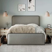 Vinsetto Modern Queen Size Metal Bed Frame with Curved Upholstered Headboard and Footboard, 4 Storage Drawers, Heavy Duty Metal Slats, Grey(m-1)