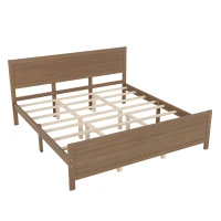 Vinsetto Farmhouse Style King Size Wood Platform Bed Frame with Headboard, Mattress Foundation with Wood Slat Support, No Box Spring Needed, 6.06" Underbed Clearance, 600 lbs Weight Capacity, Walnut(m-2)