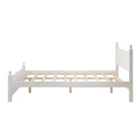 Vinsetto Queen Size Solid Wood Platform Bed Frame for Kids, Teens, Adults, No Box Spring Needed, Pine Wood and MDF, 85.2"L x 62.5"W x 39"H, White(m-8)