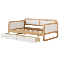 Vinsetto Twin Size Solid Wood Daybed with 2 Storage Drawers, No Box Spring Needed, Smooth Edges, Pine Wood Frame, 78.1" x 41.4" x 29.1", White+Walnut(m-8)
