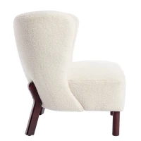 Accent Upholstered Armless Chair with Wooden Legs, Lambskin Sherpa Fabric, High-Density Foam, 330 lbs Capacity, 29.5"x20.5"x26", Cream(m-10)